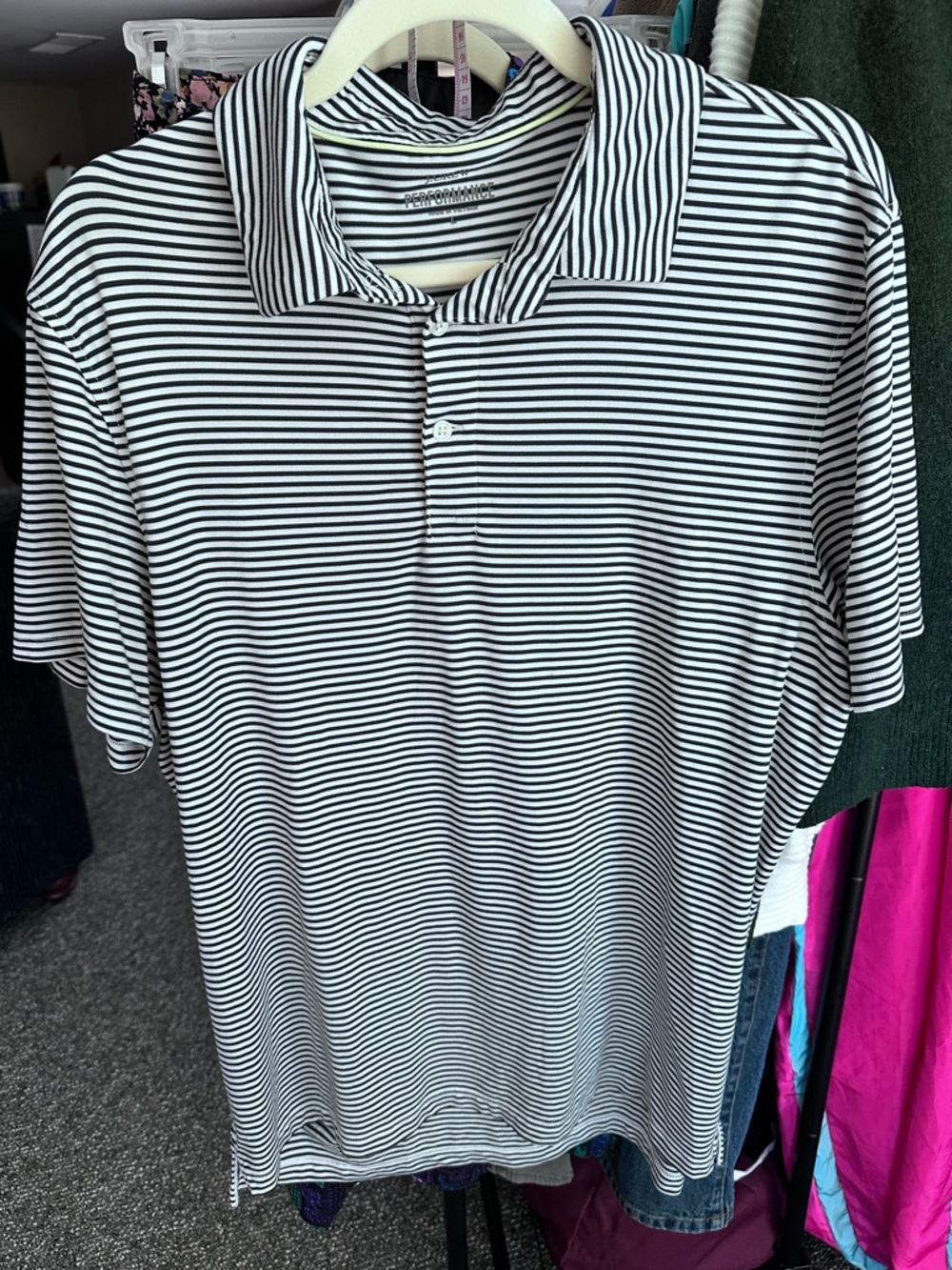 J. Crew Black & White Striped Performance Polo